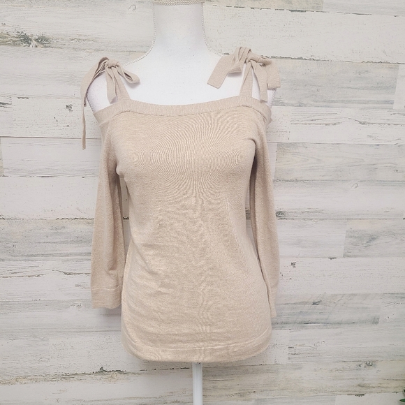 J.Crew Beige Cold Tie Shoulder Knit Sweater Top - Picture 2 of 7